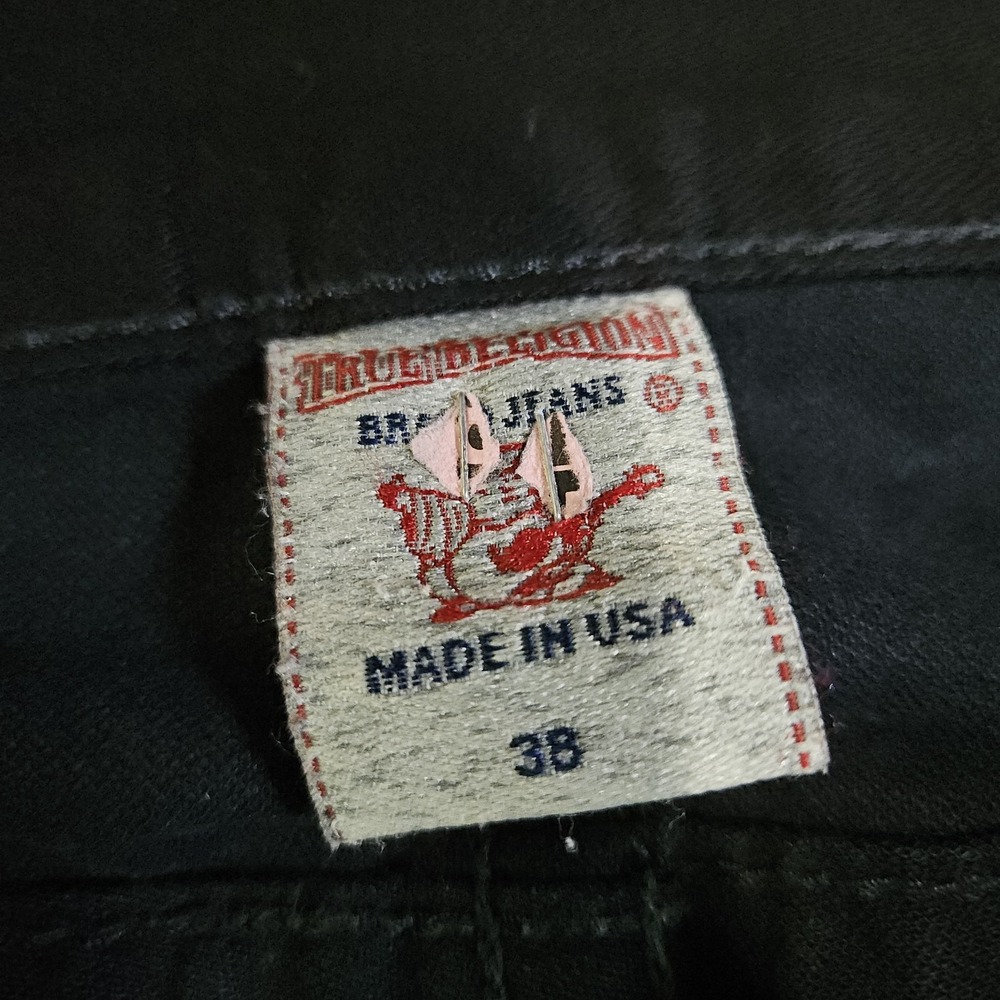 True Religion Ricky Straight Leg Black Jeans Mens Size 38 Made in USA 38x32 - Picture 14 of 14
